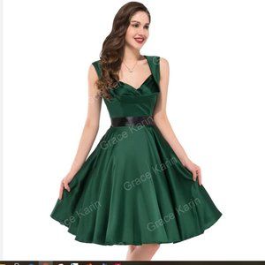 Women's Vintage 1950s Sleeveless Swing Dress Green